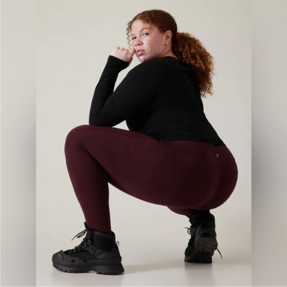 Athleta Altitude Tights Polartec Power Stretch Burgundy Fleece Leggings Size 1X - Picture 14 of 14